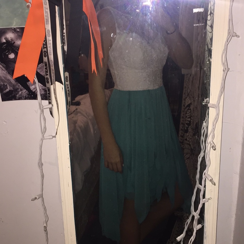 Blue and white lace dress